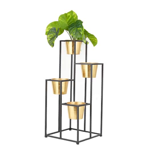 Black Metal Glam Planter, 13" x 13" x 13"